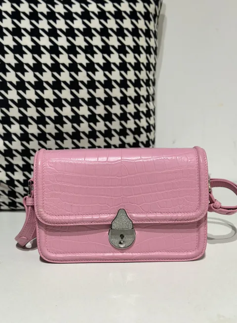 Crocodile Leather Women's Belly Cut Sakura Pink Matte Silver Hardware Shoulder Bag WCB235