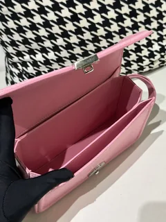 Crocodile Leather Women's Belly Cut Sakura Pink Matte Silver Hardware Shoulder Bag WCB235 image 2