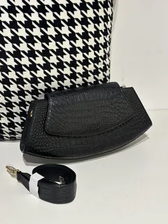 Crocodile Leather Women's Belly Cut Black Matte Gold Hardware Metal Hardware Clutch Bag WCB236 image 1