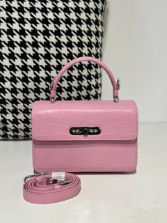 Crocodile Leather Women's Belly Cut Sakura Pink Matte Metal Hardware Shoulder Bag WCB237 image 1