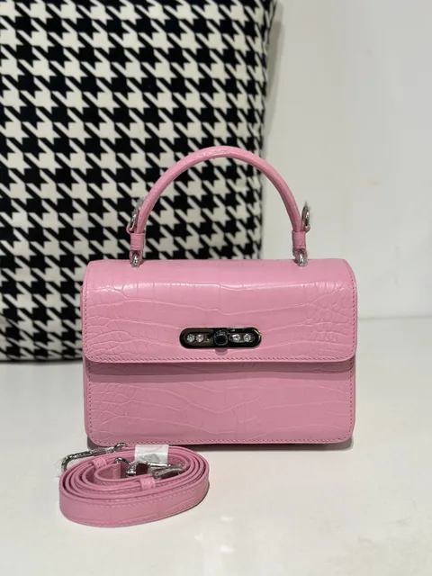 Crocodile Leather Women's Belly Cut Sakura Pink Matte Metal Hardware Shoulder Bag WCB237