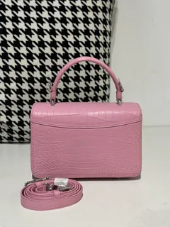 Crocodile Leather Women's Belly Cut Sakura Pink Matte Metal Hardware Shoulder Bag WCB237 image 3