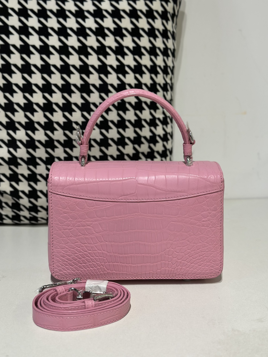 Crocodile Leather Women's Belly Cut Sakura Pink Matte Metal Hardware Shoulder Bag WCB237 image 3