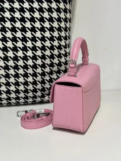 Crocodile Leather Women's Belly Cut Sakura Pink Matte Metal Hardware Shoulder Bag WCB237 image 4