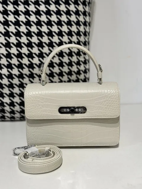 Crocodile Leather Women's Belly Cut Glacier White Matte Metal Hardware Shoulder Bag WCB238