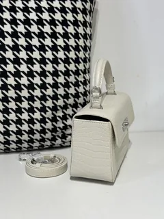Crocodile Leather Women's Belly Cut Glacier White Matte Metal Hardware Shoulder Bag WCB238 image 5