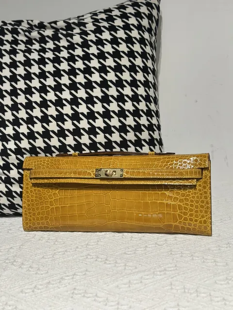 Crocodile Leather Amber Yellow 31cm Glossy Gold Hardware Top Handle Bag WCB240