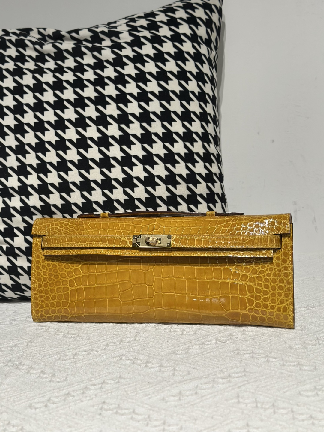 Crocodile Leather Amber Yellow 31cm Glossy Gold Hardware Top Handle Bag WCB240