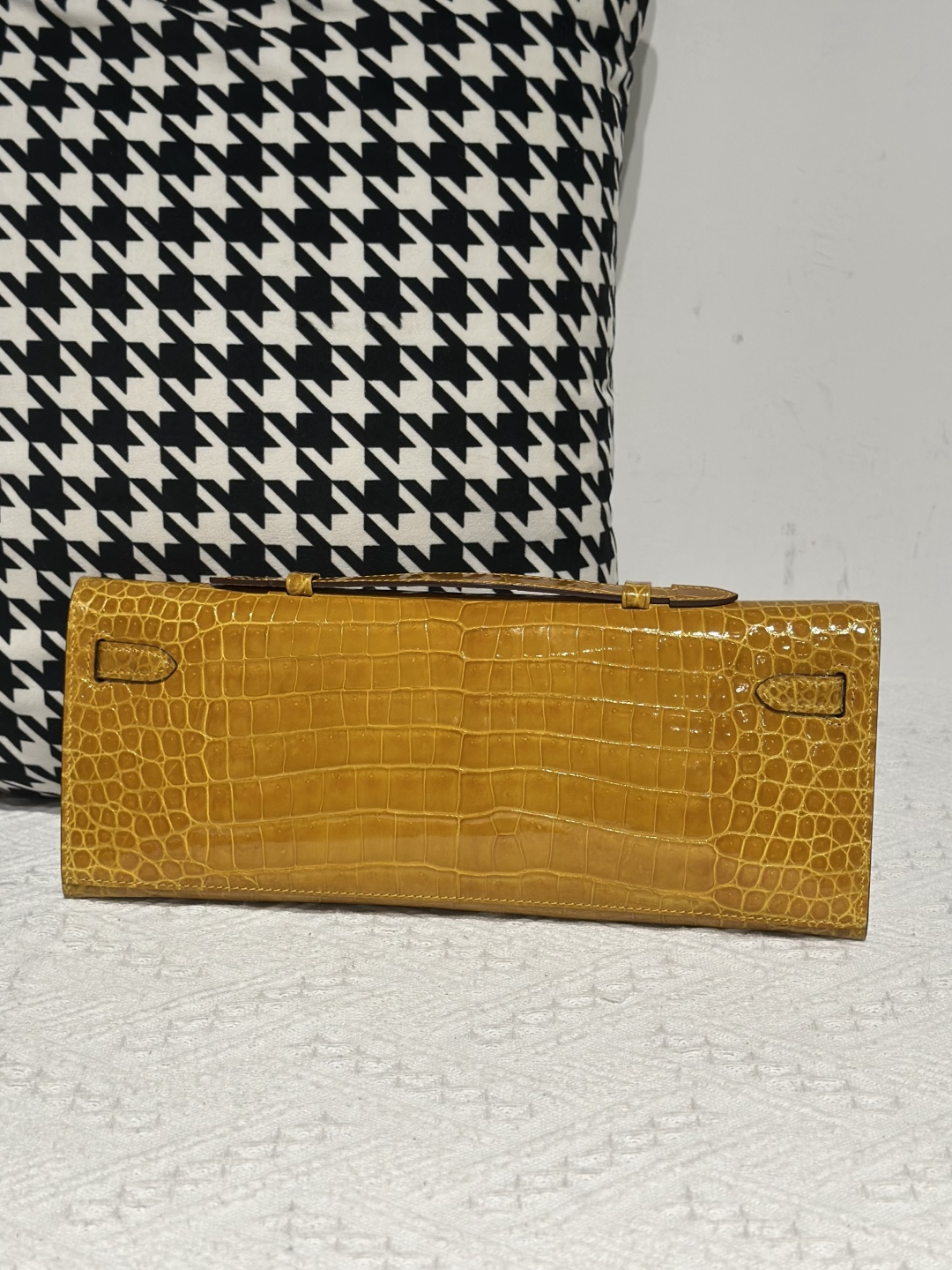 Crocodile Leather Amber Yellow 31cm Glossy Gold Hardware Top Handle Bag WCB240 image 3