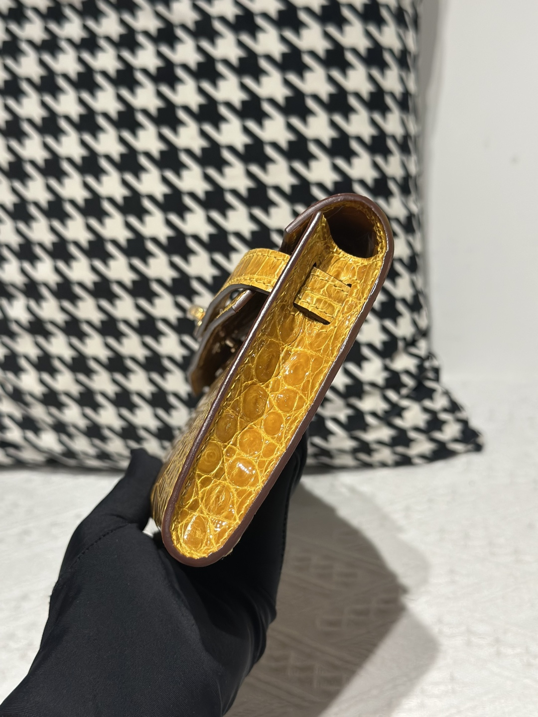 Crocodile Leather Amber Yellow 31cm Glossy Gold Hardware Top Handle Bag WCB240 image 4