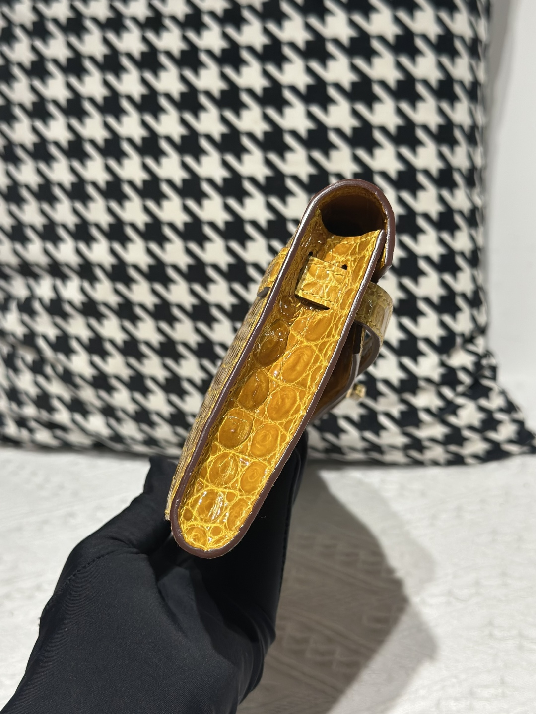 Crocodile Leather Amber Yellow 31cm Glossy Gold Hardware Top Handle Bag WCB240 image 5
