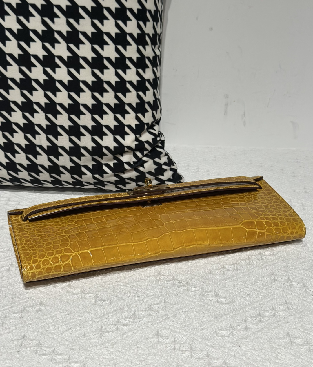 Crocodile Leather Amber Yellow 31cm Glossy Gold Hardware Top Handle Bag WCB240 image 6