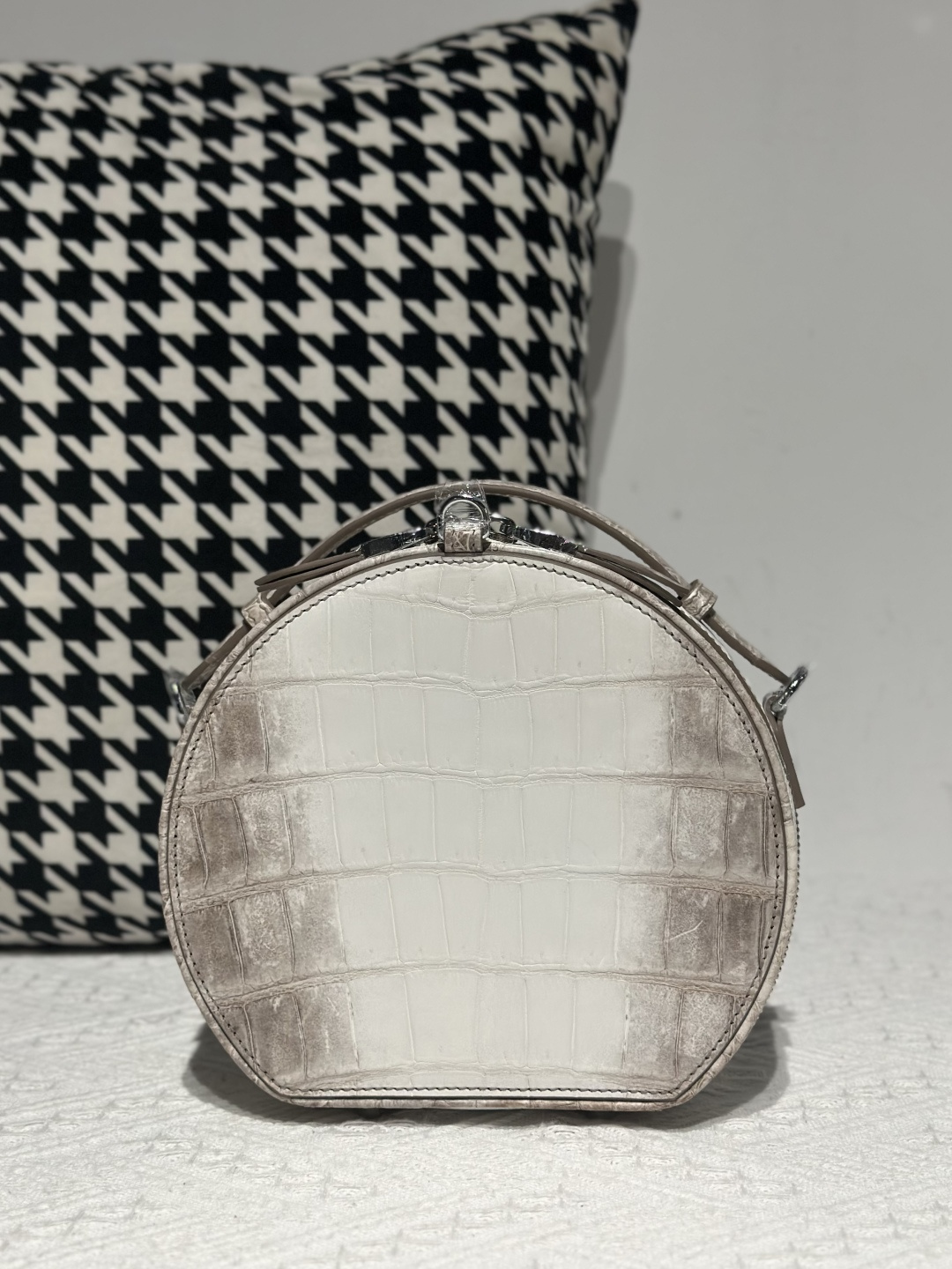 Crocodile Leather Himalayan Matte Nile Silver Hardware Round Bag WCB241