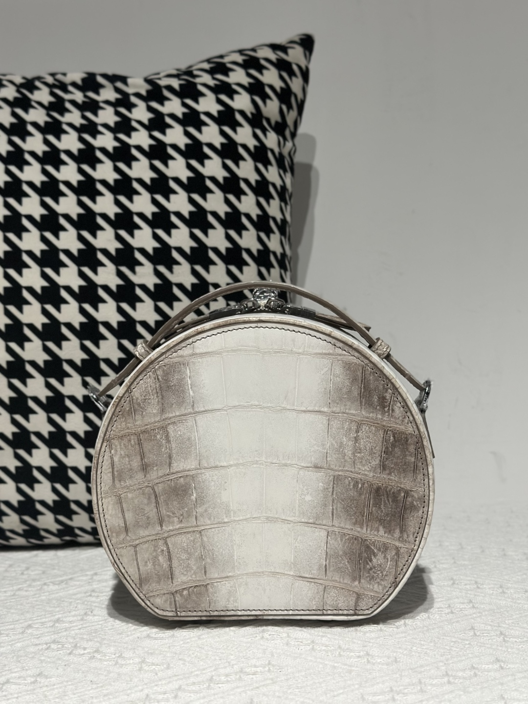 Crocodile Leather Himalayan Matte Nile Silver Hardware Round Bag WCB241 photo 2