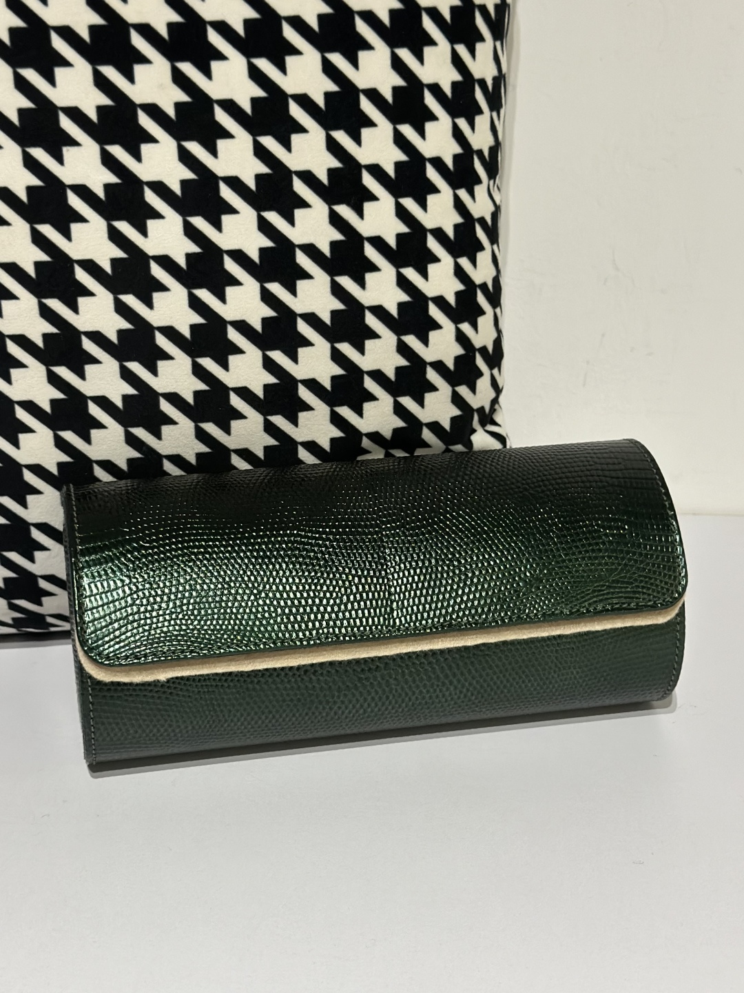 Lizard Leather Pine Green 22cm Silver Hardware Watch Box WLA002