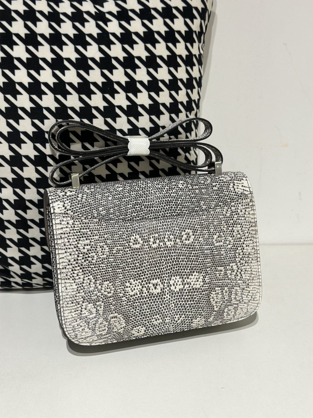 Lizard Leather 23cm Natural Pattern Silver Hardware Flap Shoulder Bag WLB001 image 3