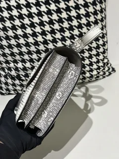Lizard Leather 23cm Natural Pattern Silver Hardware Flap Shoulder Bag WLB001 image 4