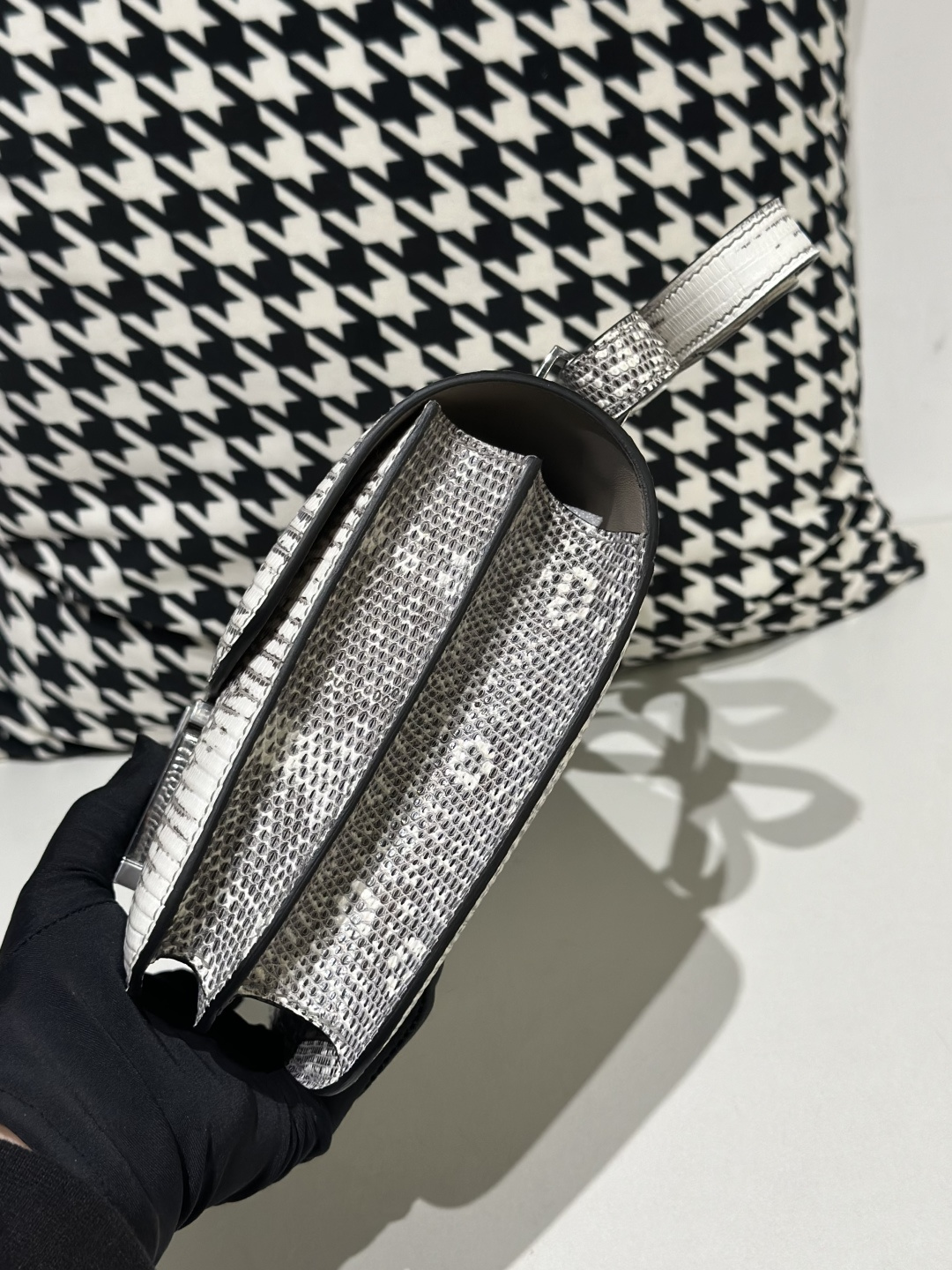 Lizard Leather 23cm Natural Pattern Silver Hardware Flap Shoulder Bag WLB001 image 4