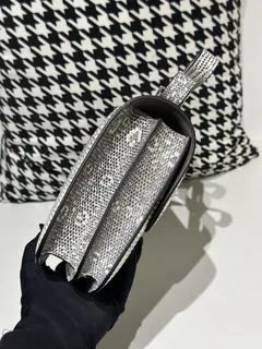 Lizard Leather 23cm Natural Pattern Silver Hardware Flap Shoulder Bag WLB001 image 5