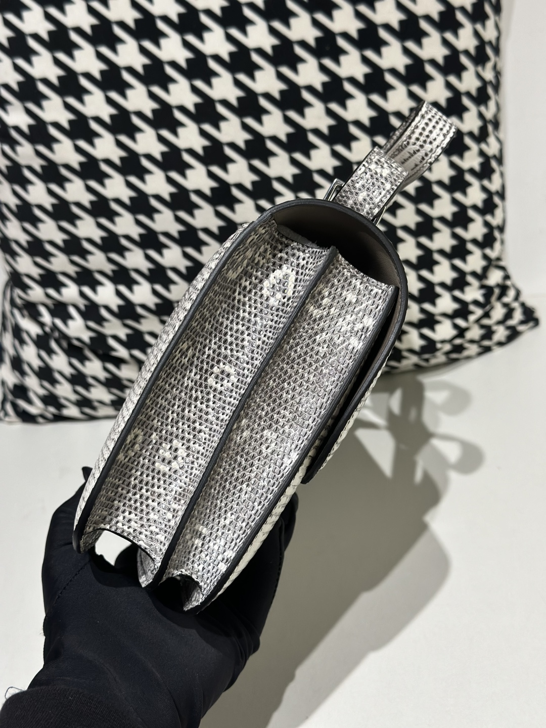 Lizard Leather 23cm Natural Pattern Silver Hardware Flap Shoulder Bag WLB001 image 5