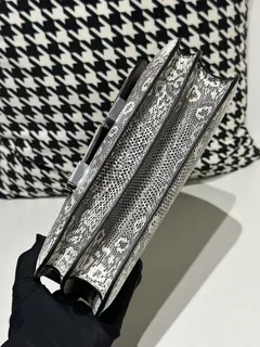 Lizard Leather 23cm Natural Pattern Silver Hardware Flap Shoulder Bag WLB001 image 6
