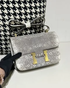 Lizard Leather 23cm Natural Pattern Gold Hardware Flap Shoulder Bag WLB002 image 1