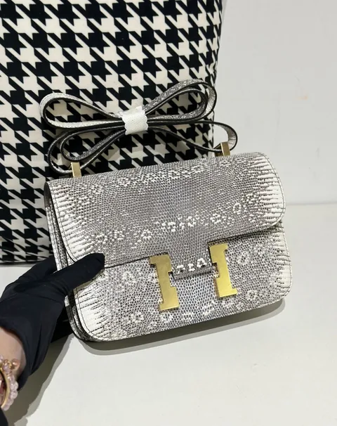 Lizard Leather 23cm Natural Pattern Gold Hardware Flap Shoulder Bag WLB002