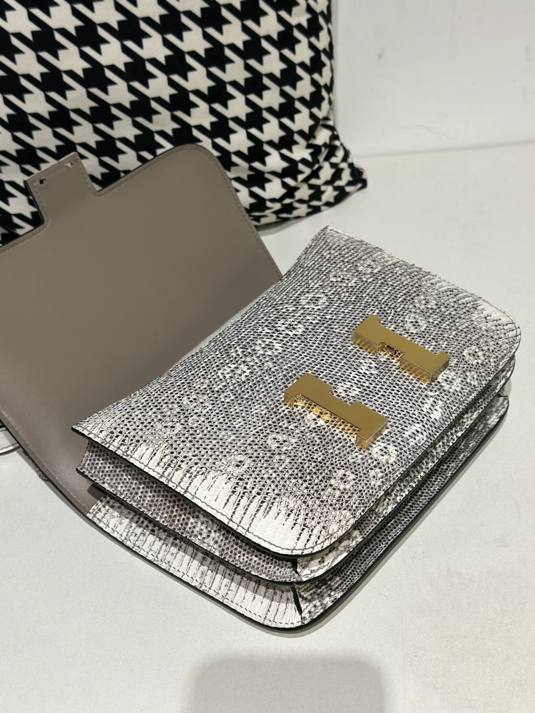 Lizard Leather 23cm Natural Pattern Gold Hardware Flap Shoulder Bag WLB002 image 2
