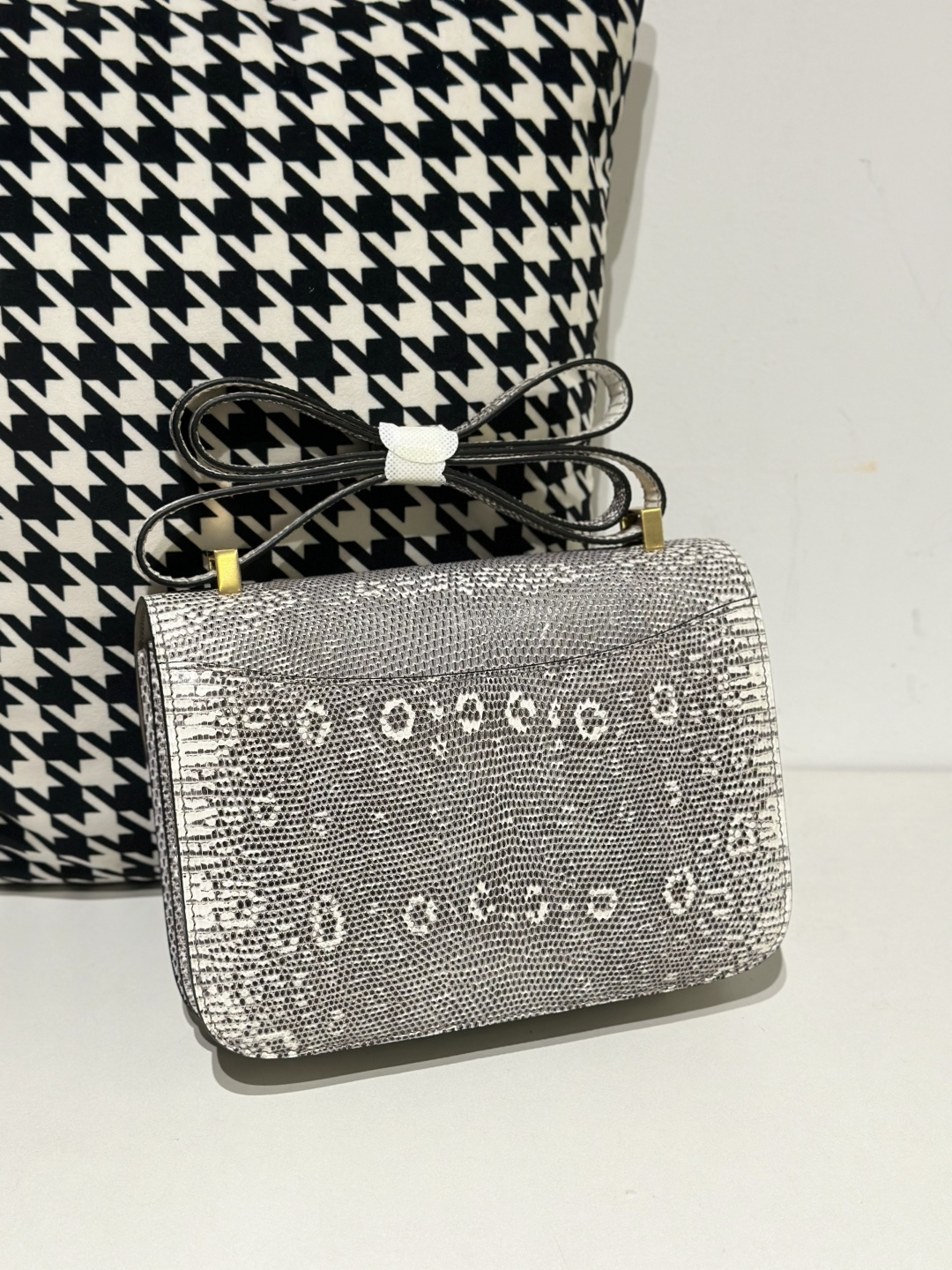 Lizard Leather 23cm Natural Pattern Gold Hardware Flap Shoulder Bag WLB002 image 3