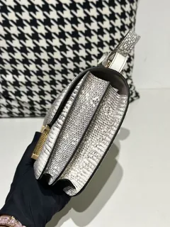 Lizard Leather 23cm Natural Pattern Gold Hardware Flap Shoulder Bag WLB002 image 4