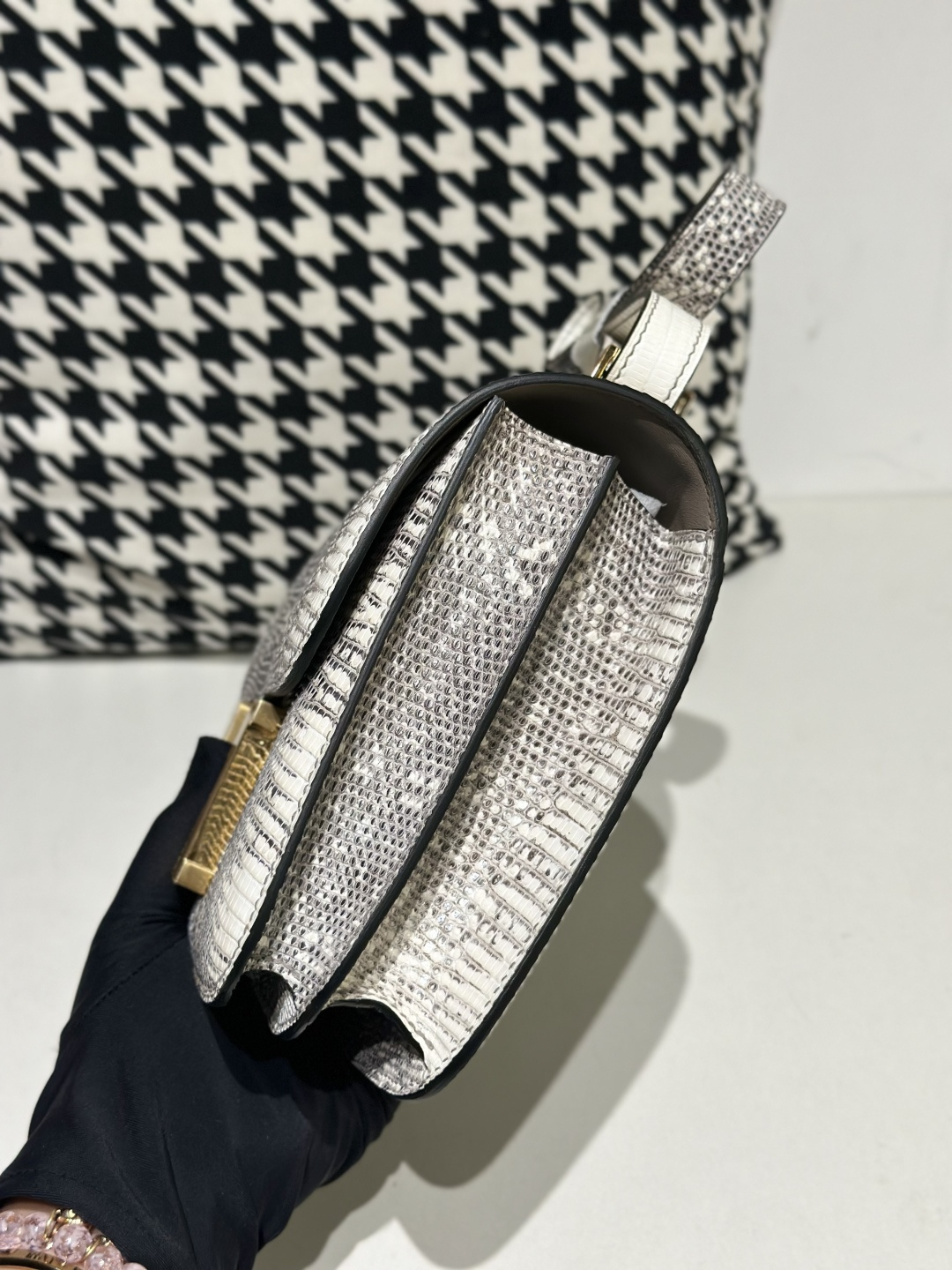 Lizard Leather 23cm Natural Pattern Gold Hardware Flap Shoulder Bag WLB002 image 4