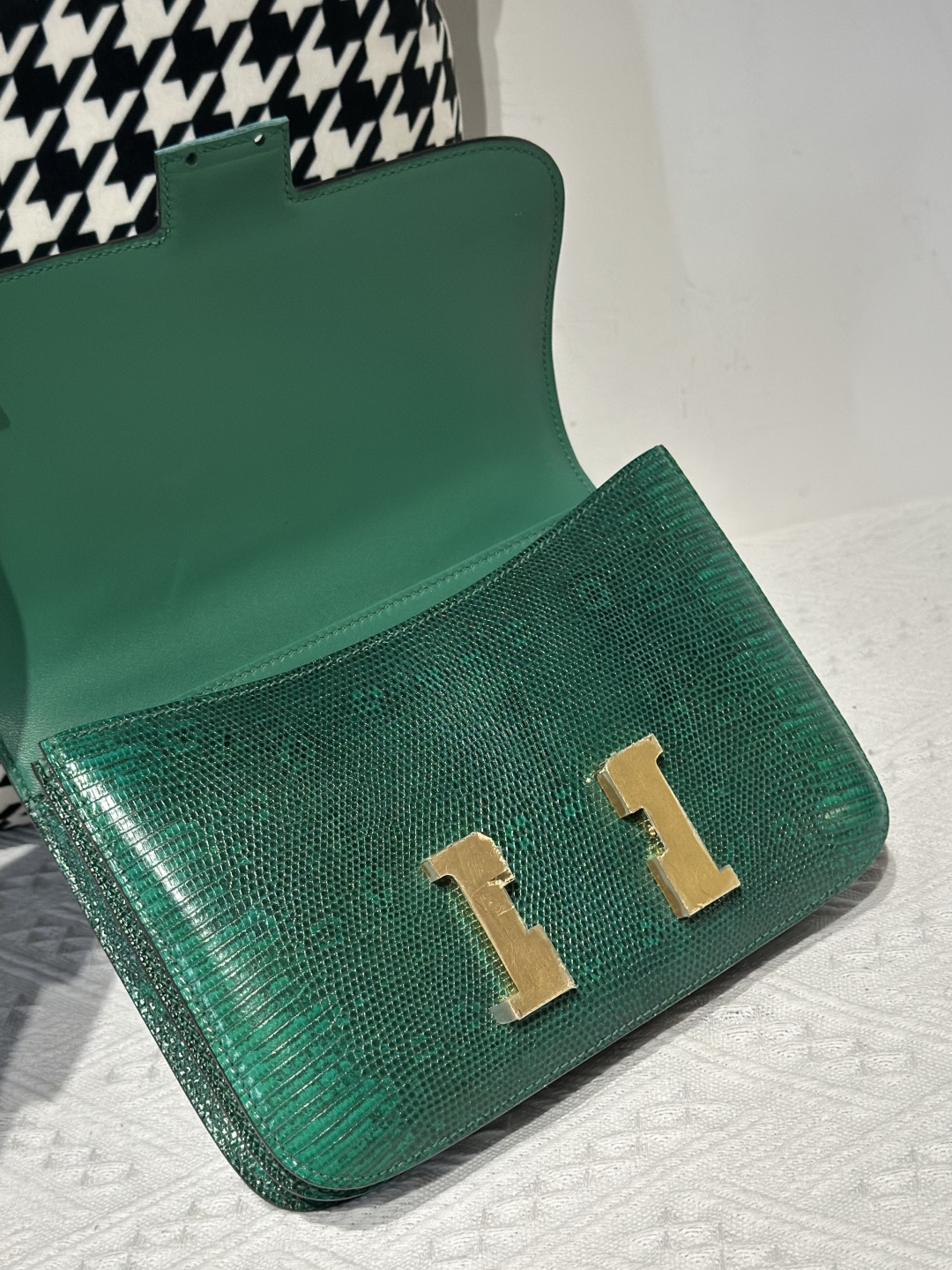 Lizard Leather Green 23cm Gold Hardware Flap Shoulder Bag WLB003 photo 2