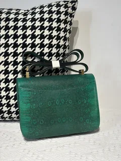 Lizard Leather Green 23cm Gold Hardware Flap Shoulder Bag WLB003 image 3