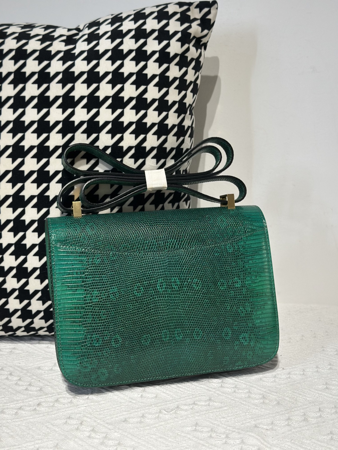 Lizard Leather Green 23cm Gold Hardware Flap Shoulder Bag WLB003 photo 3