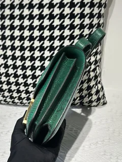 Lizard Leather Green 23cm Gold Hardware Flap Shoulder Bag WLB003 image 4