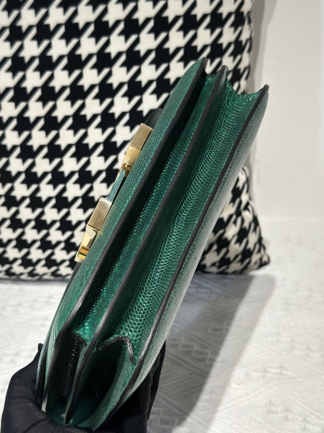 Lizard Leather Green 23cm Gold Hardware Flap Shoulder Bag WLB003 photo 6