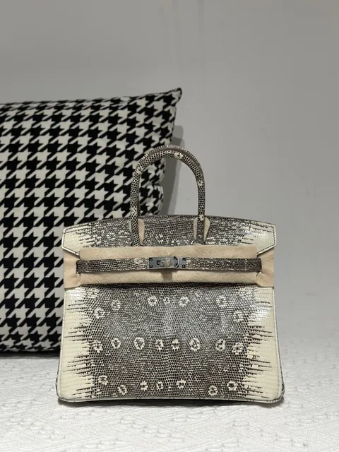 Lizard Leather 25cm Natural Pattern Silver Hardware Top Handle Tote Bag WLB004