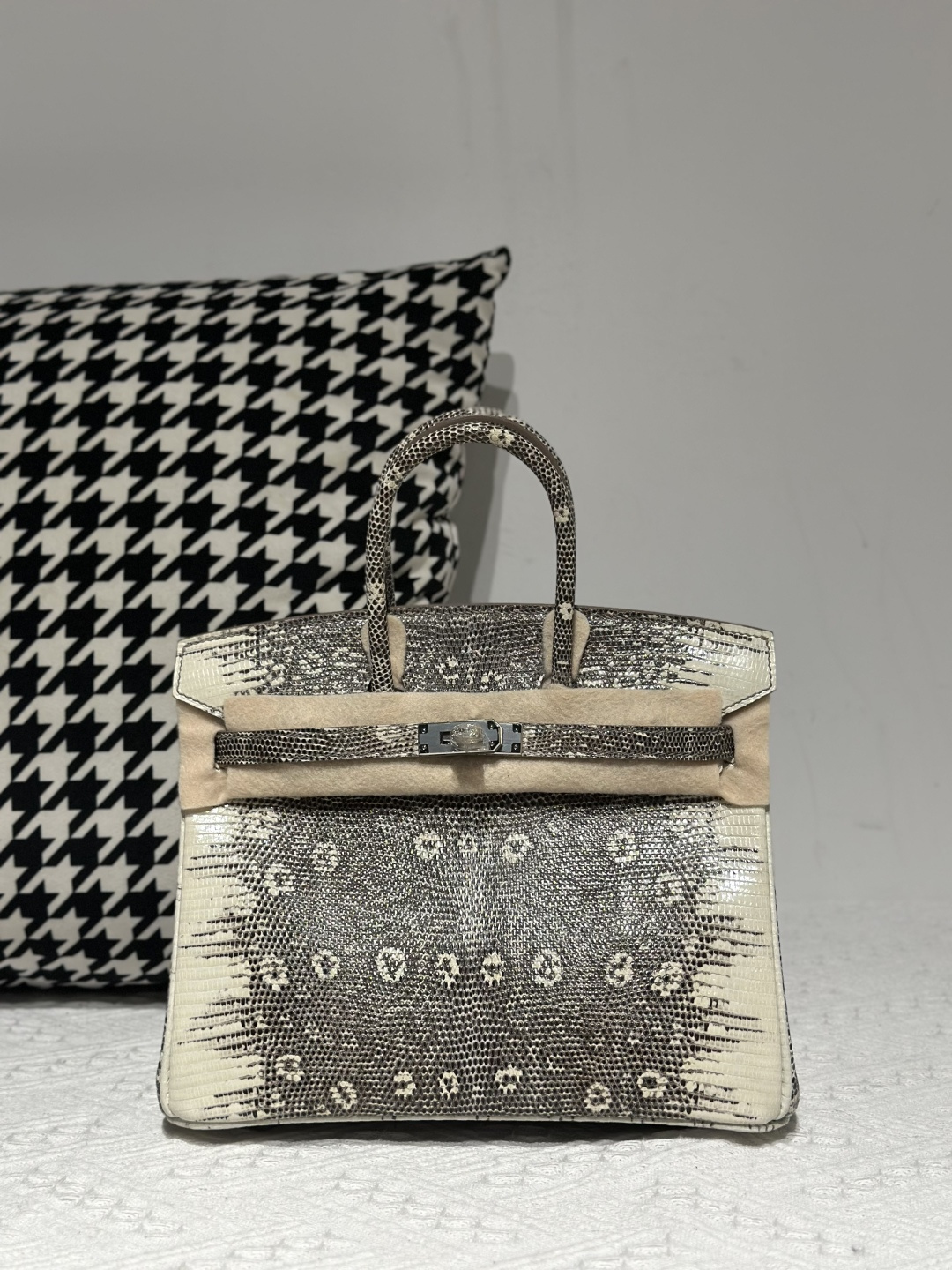Lizard Leather 25cm Natural Pattern Silver Hardware Top Handle Tote Bag WLB004