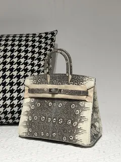 Lizard Leather 25cm Natural Pattern Silver Hardware Top Handle Tote Bag WLB004 image 2