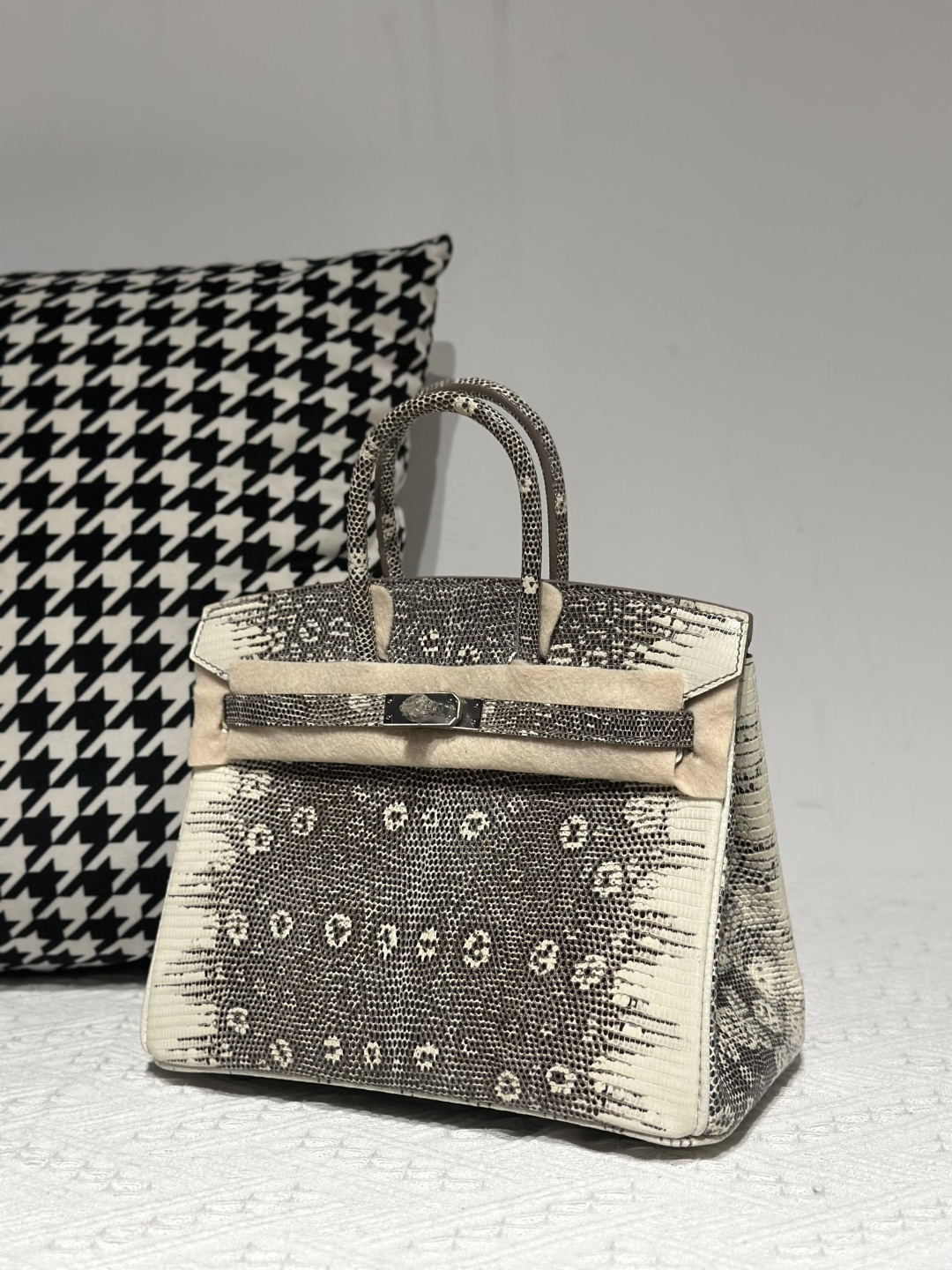 Lizard Leather 25cm Natural Pattern Silver Hardware Top Handle Tote Bag WLB004 photo 2