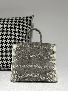 Lizard Leather 25cm Natural Pattern Silver Hardware Top Handle Tote Bag WLB004 image 3
