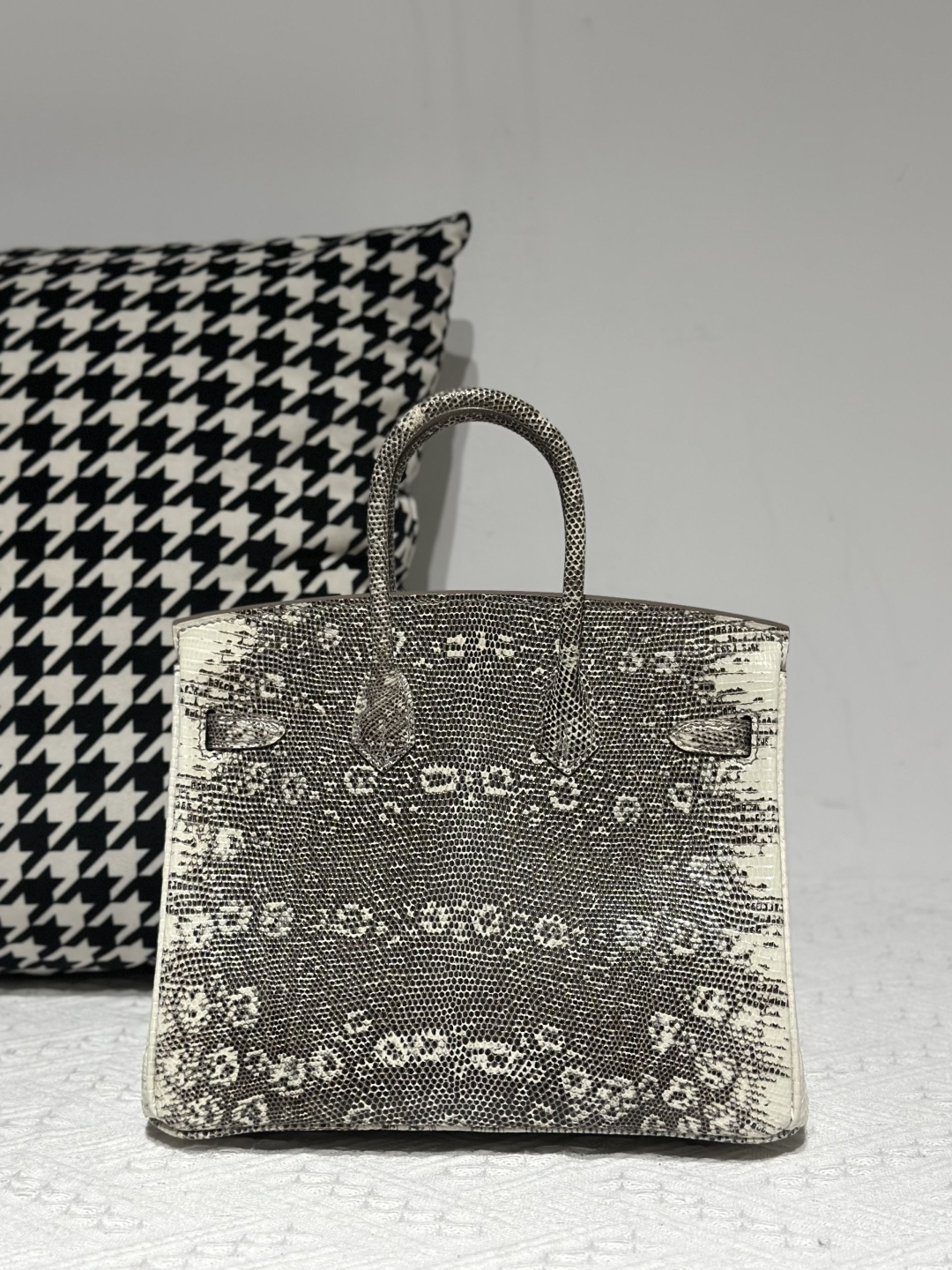 Lizard Leather 25cm Natural Pattern Silver Hardware Top Handle Tote Bag WLB004 photo 3