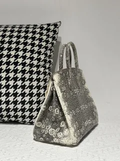 Lizard Leather 25cm Natural Pattern Silver Hardware Top Handle Tote Bag WLB004 image 4
