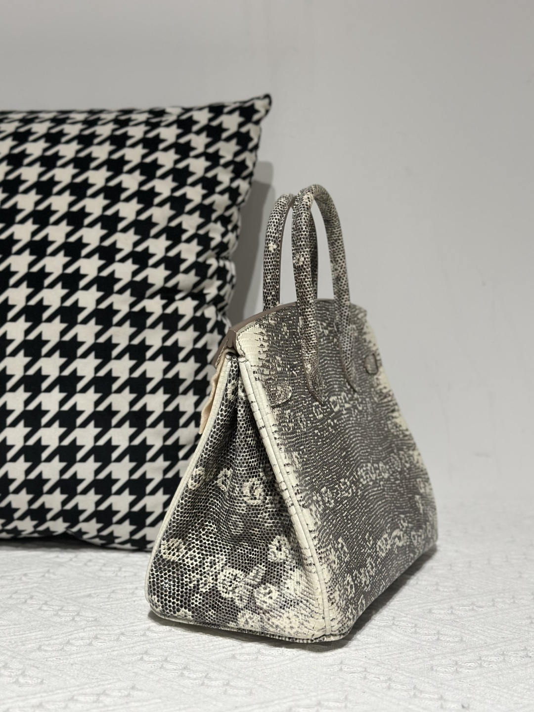 Lizard Leather 25cm Natural Pattern Silver Hardware Top Handle Tote Bag WLB004 photo 4