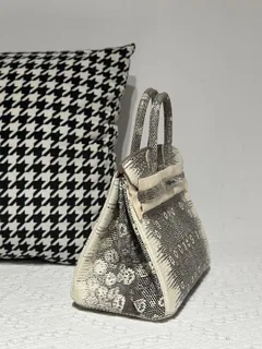 Lizard Leather 25cm Natural Pattern Silver Hardware Top Handle Tote Bag WLB004 image 5