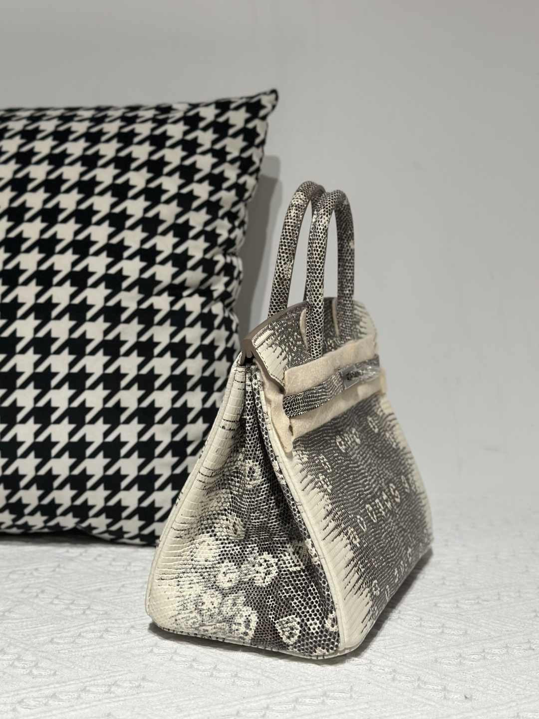Lizard Leather 25cm Natural Pattern Silver Hardware Top Handle Tote Bag WLB004 photo 5