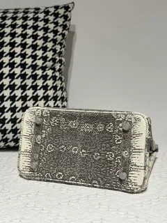 Lizard Leather 25cm Natural Pattern Silver Hardware Top Handle Tote Bag WLB004 image 6