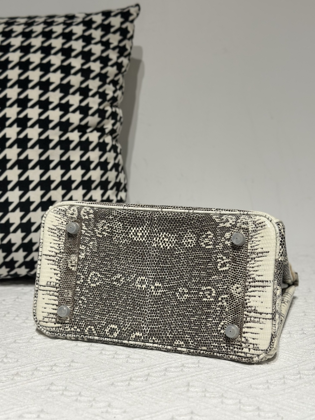 Lizard Leather 25cm Natural Pattern Silver Hardware Top Handle Tote Bag WLB004 photo 6