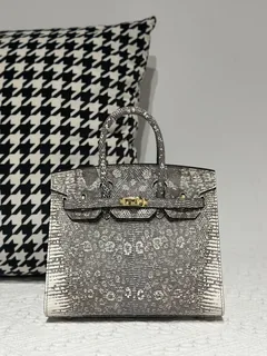 Lizard Leather 20cm Natural Pattern Gold Hardware Top Handle Tote Bag WLB005 image 1