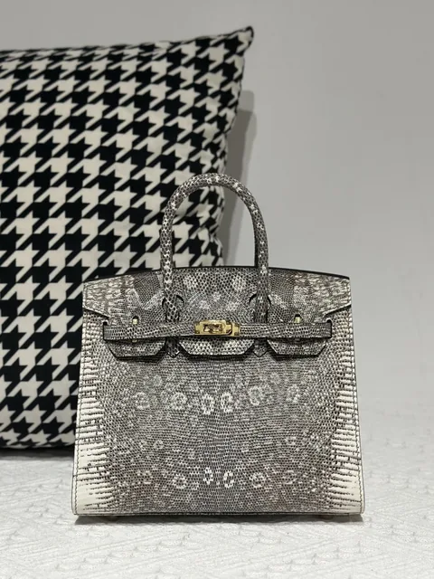 Lizard Leather 20cm Natural Pattern Gold Hardware Top Handle Tote Bag WLB005